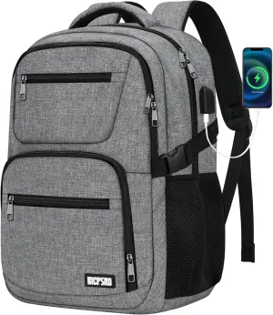 Travel Laptop Backpack for Men Women, School Backpack for Boys Girls Teens, 15.6 Inch Work Business Backpack with USB Charging Port, Water Resistant College Computer Bookbag Mochilas, Grey