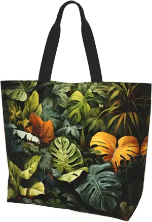 Tropical Rainforest Palm Leaves Large one-shoulder shopping bag, women's one-shoulder casual handbag, reusable multi-purpose shopping bag