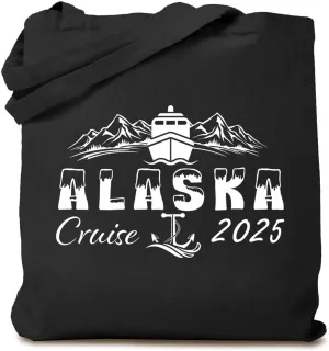 TSIIUO Women's Alaska Cruise 2025 Canvas Tote Bag Family Vacation Tote Funny Cruise Trip Shopping Reusable Bag