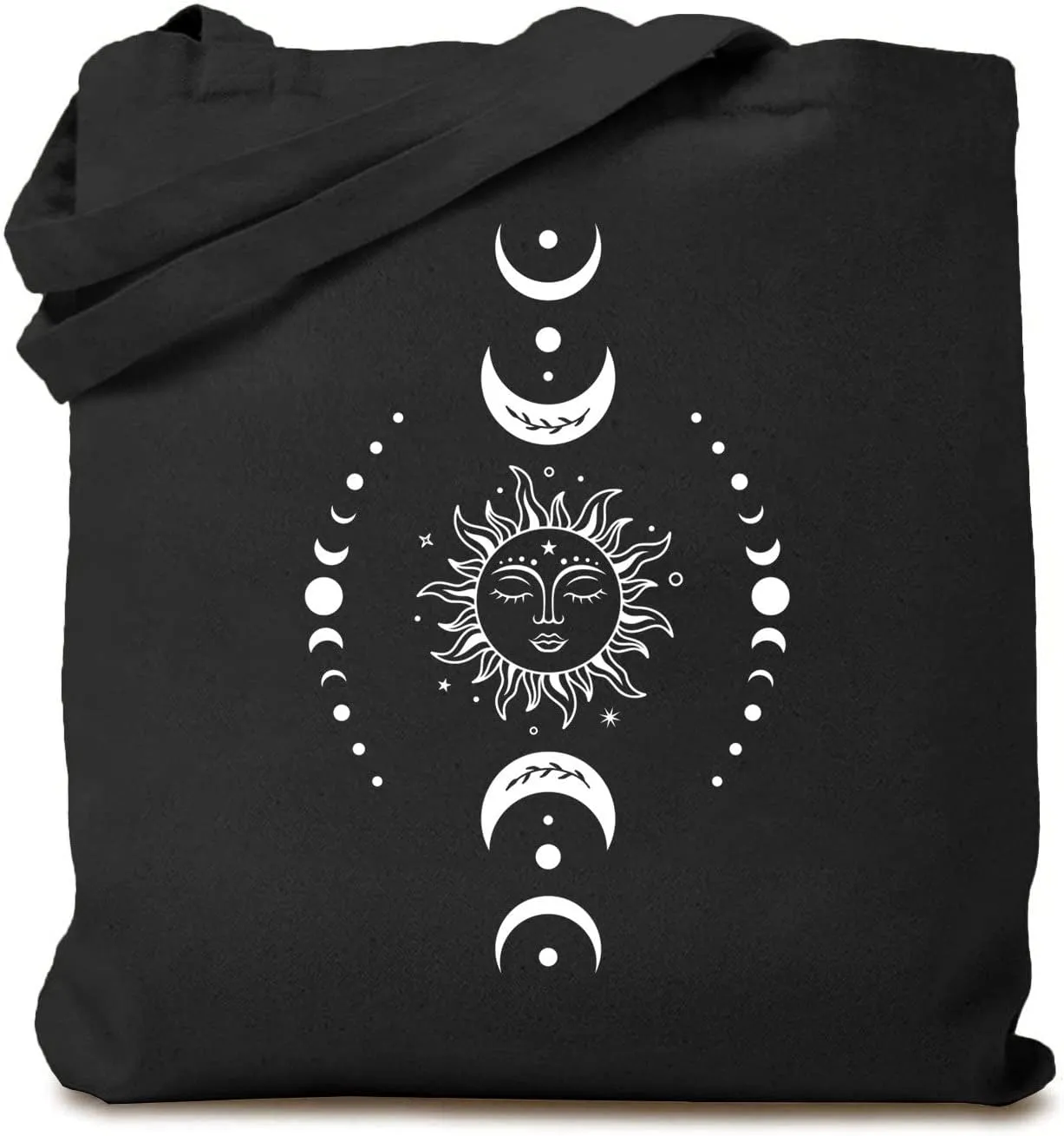 TSIIUO Women's Celestial Sun and Moon Boho Canvas Tote Bag Funny Moon Phase Lover Reusable Shopping Canvas Bag