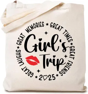 TSIIUO Women's Girl's Weekend 2025 Canvas Tote Bag Funny Friends Vacation Reusable Shopping Bag for Trip Girls Gift