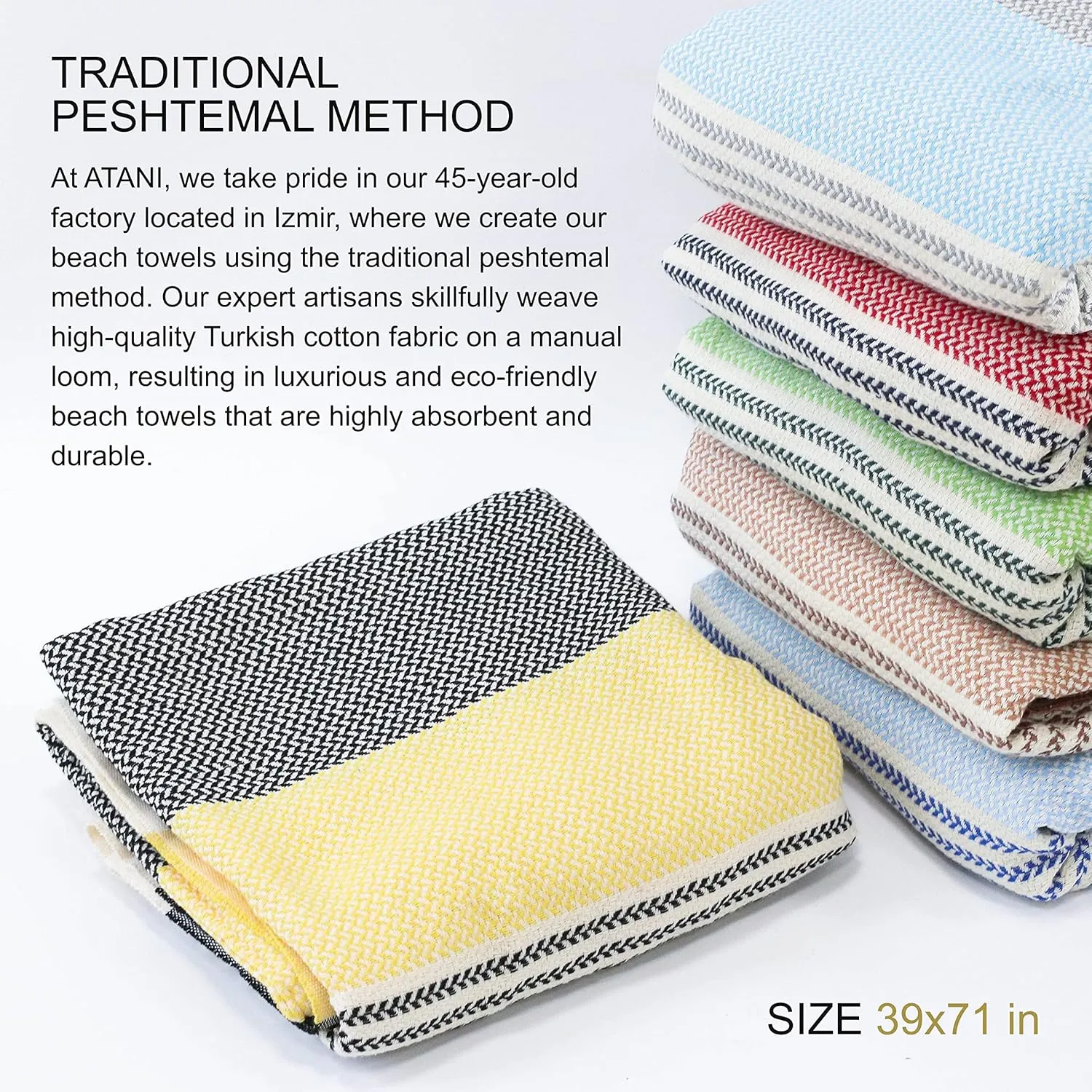 Turkish Beach Towel (71x39 Inches), Converts to a Bag, Oversized 100% Cotton Bath Towels Lightweight Quick-Dry Beach Blanket for Travel, Picnic, Camping, Yoga and Pool (Black x Yellow)