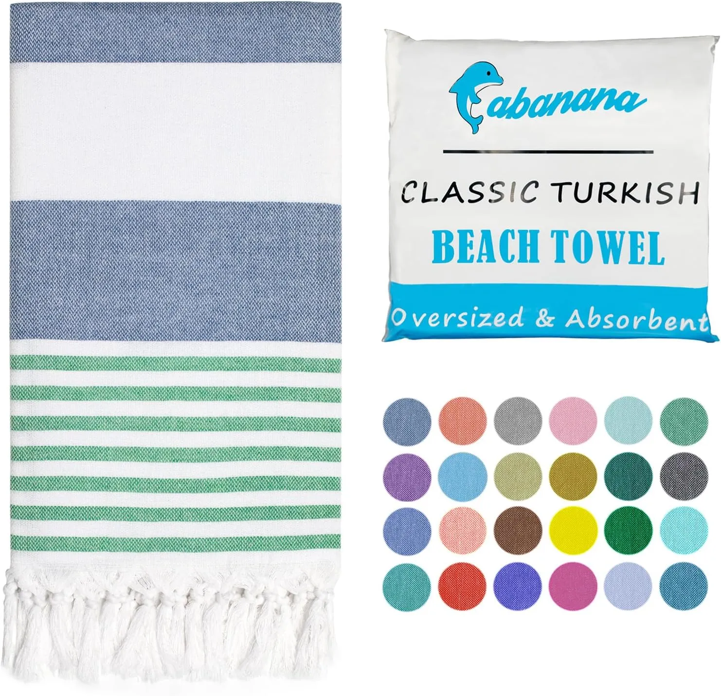 Turkish Beach Towel Oversized - 39"x71" Quick Dry Sand Free Thin Beach Towels for Adults,Extra Large Cotton Lightweigh Travel Towel for Beach Accessories (Blue Turquoise)