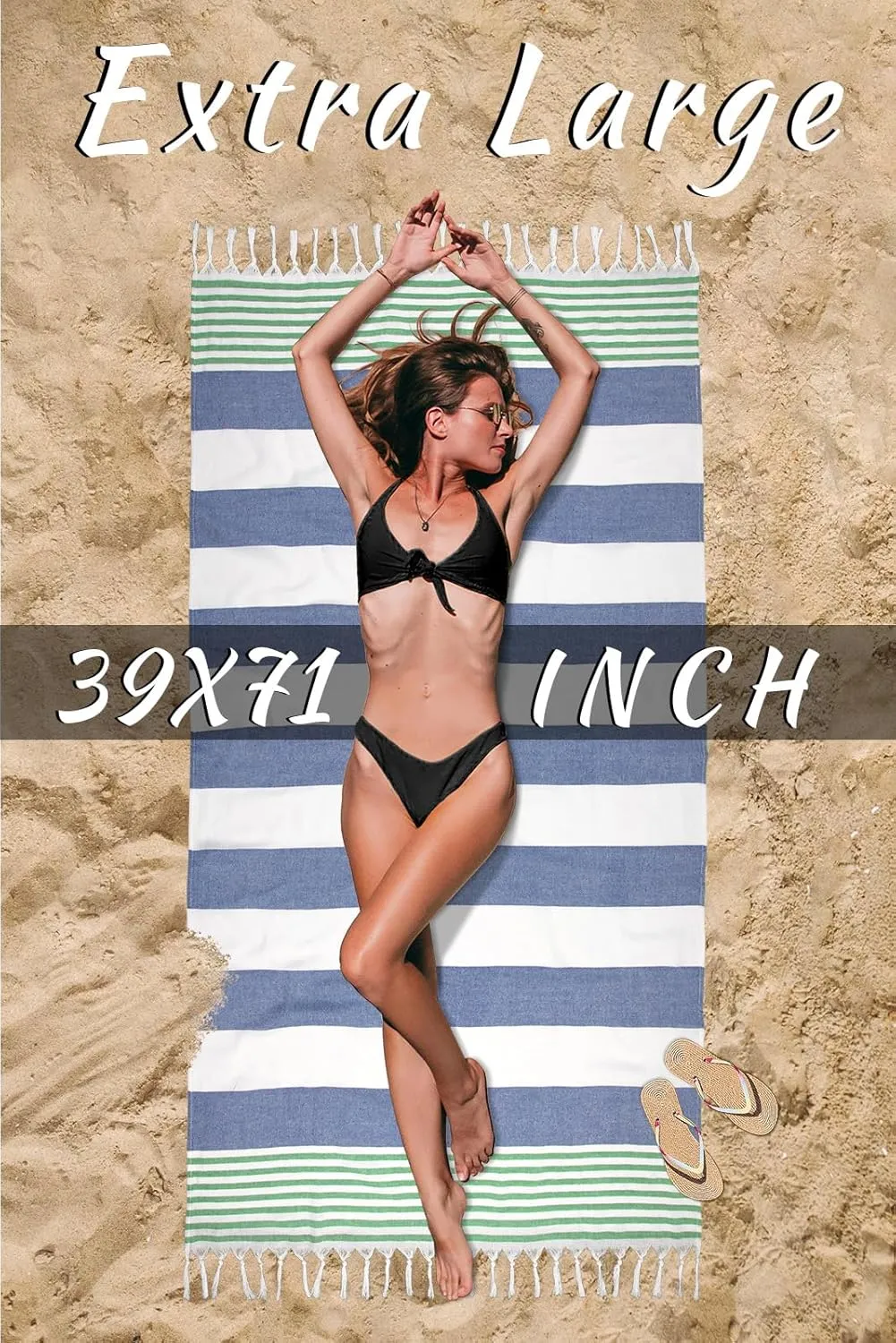 Turkish Beach Towel Oversized - 39"x71" Quick Dry Sand Free Thin Beach Towels for Adults,Extra Large Cotton Lightweigh Travel Towel for Beach Accessories (Blue Turquoise)