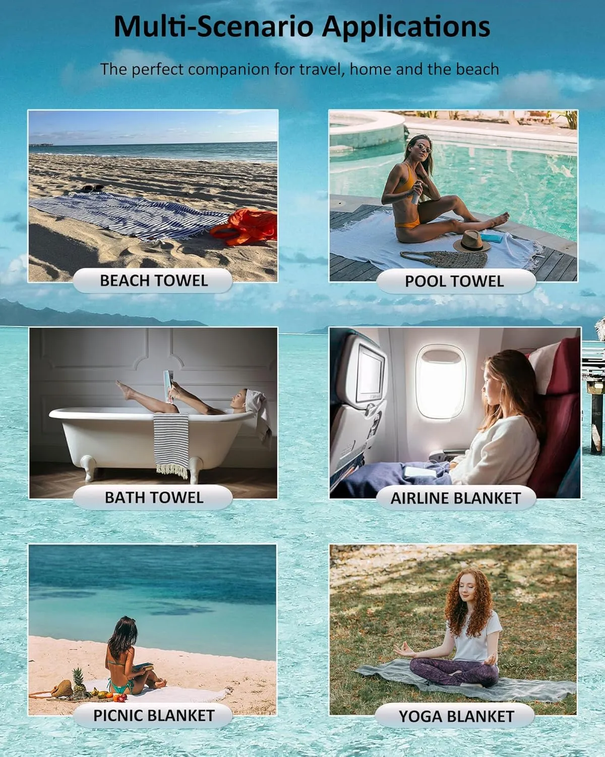 Turkish Beach Towel Oversized - 39"x71" Quick Dry Sand Free Thin Beach Towels for Adults,Extra Large Cotton Lightweigh Travel Towel for Beach Accessories (Blue Turquoise)