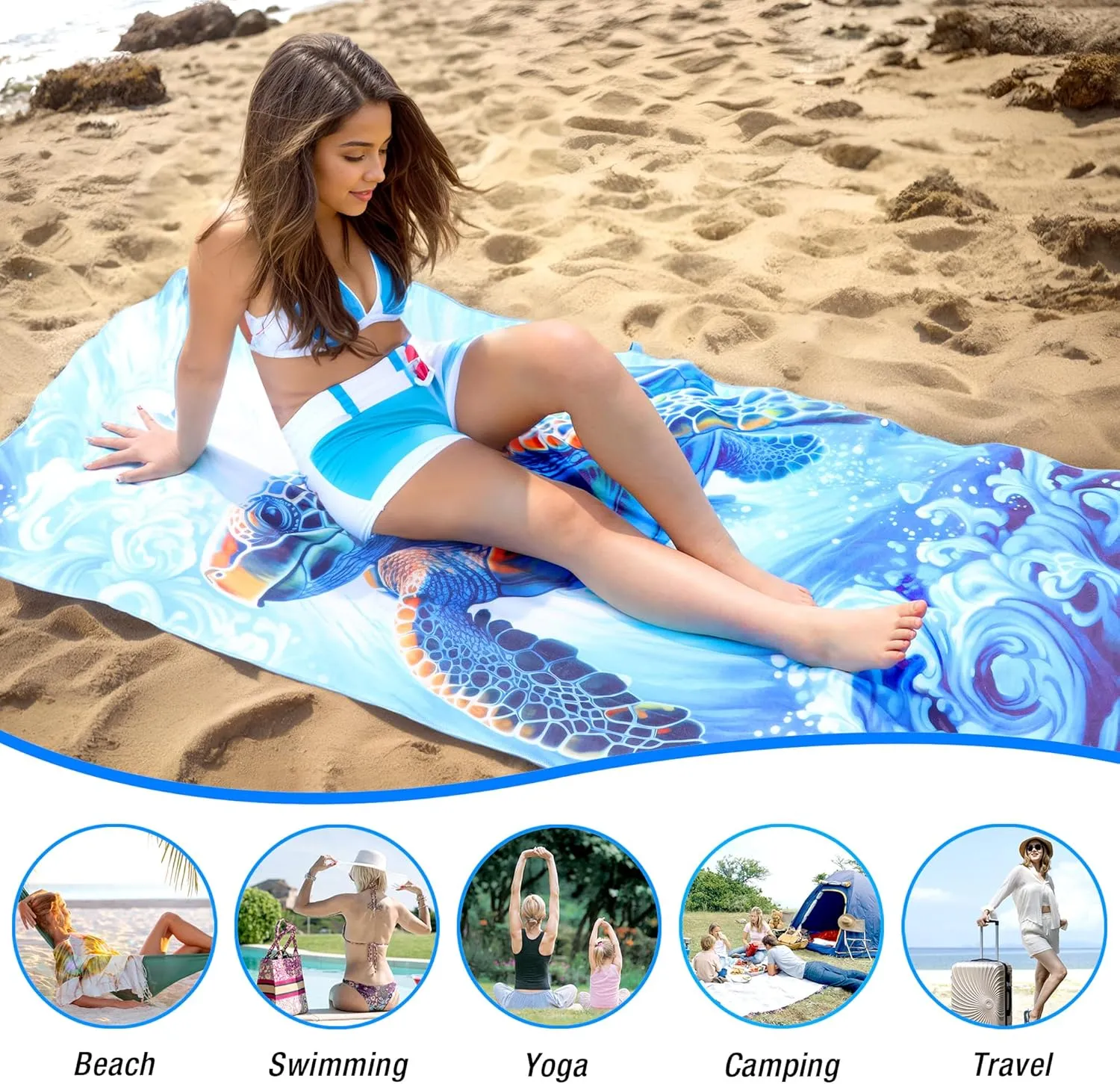 Turtle Beach Towel Oversized, Microfiber Beach Towels 71"x35" Extra Large Beach Towel Microfiber Pool Towels for Beach Essentials, Camping Essentials, Cruise Ship Essentials (Turtle)