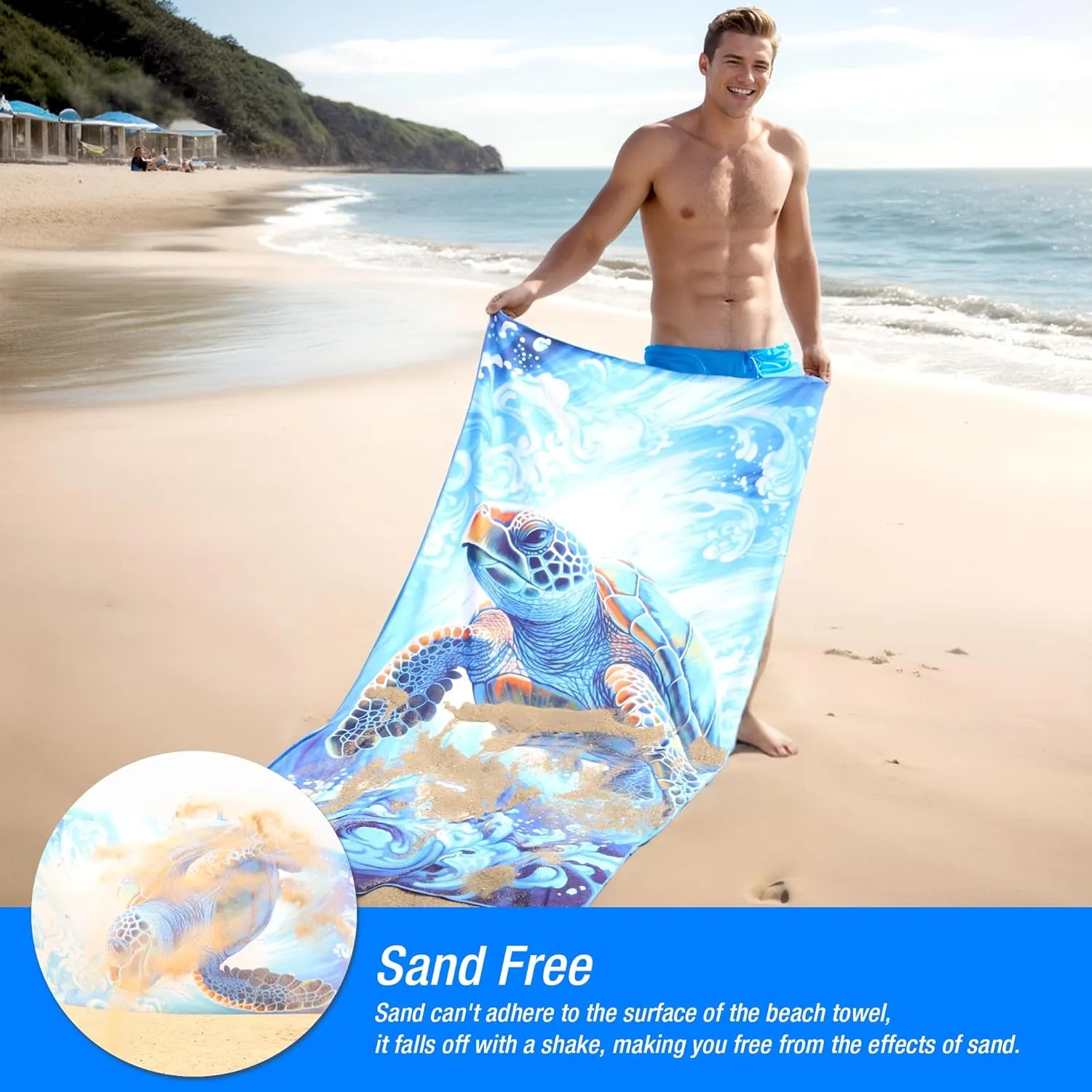 Turtle Beach Towel Oversized, Microfiber Beach Towels 71"x35" Extra Large Beach Towel Microfiber Pool Towels for Beach Essentials, Camping Essentials, Cruise Ship Essentials (Turtle)