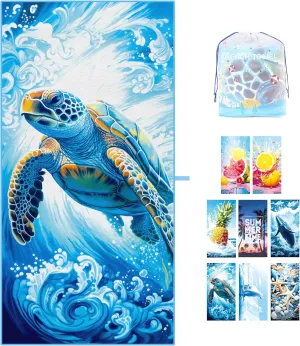 Turtle Beach Towel Oversized, Microfiber Beach Towels 71"x35" Extra Large Beach Towel Microfiber Pool Towels for Beach Essentials, Camping Essentials, Cruise Ship Essentials (Turtle)