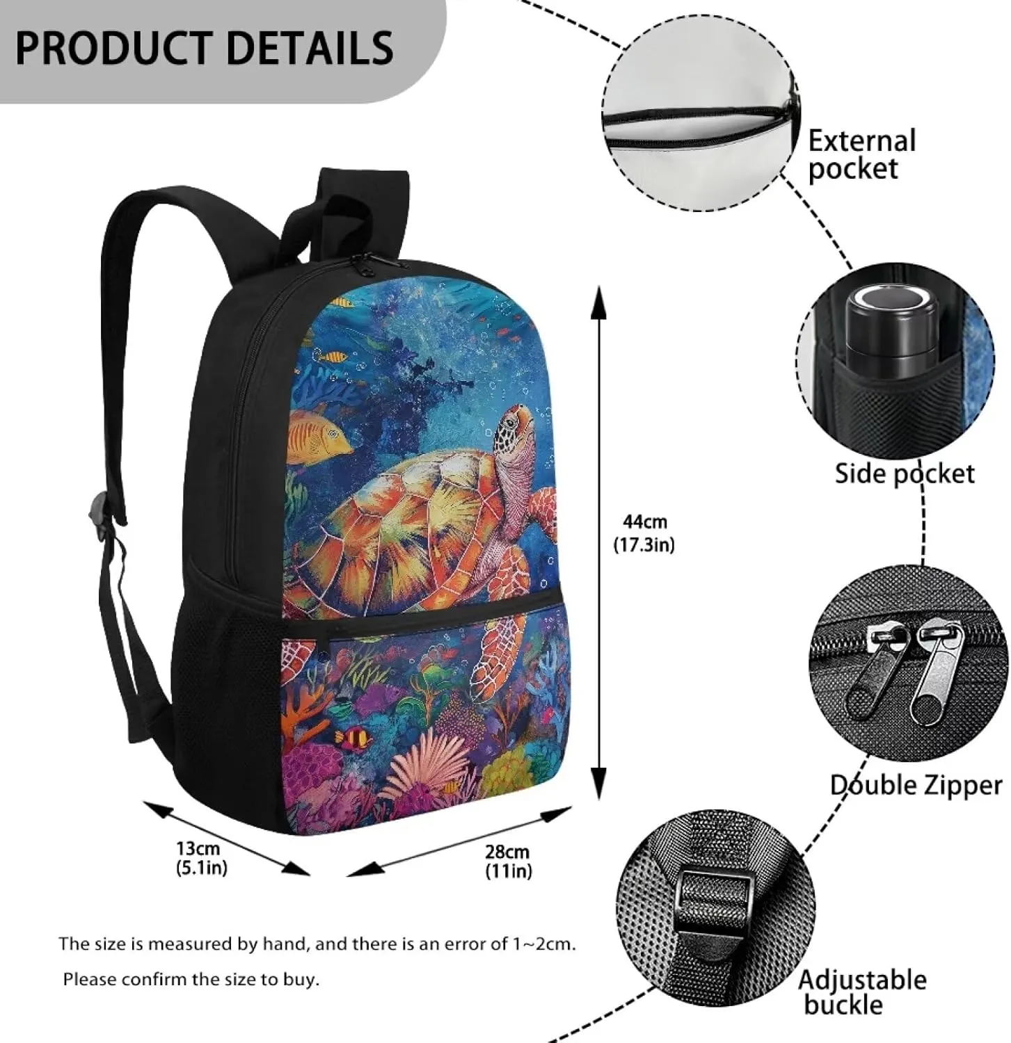 Turtle School Backpack for Boys 9-10 School Bag Elementary 5th Grade 17 Inch Bookbags Kids Large Schoolbag Student Camping Backpacks Lightweight Travel Duffel Bag Rucksack Back Pack
