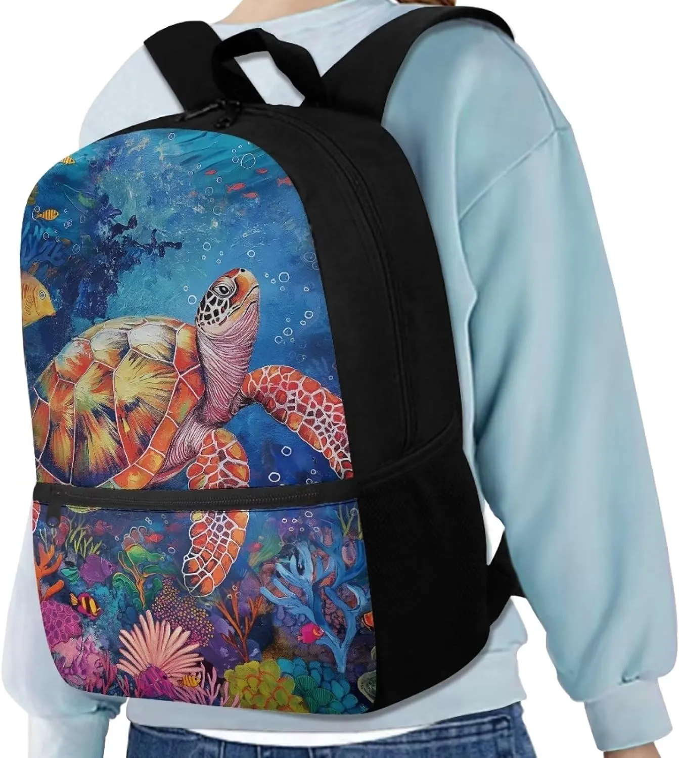 Turtle School Backpack for Boys 9-10 School Bag Elementary 5th Grade 17 Inch Bookbags Kids Large Schoolbag Student Camping Backpacks Lightweight Travel Duffel Bag Rucksack Back Pack