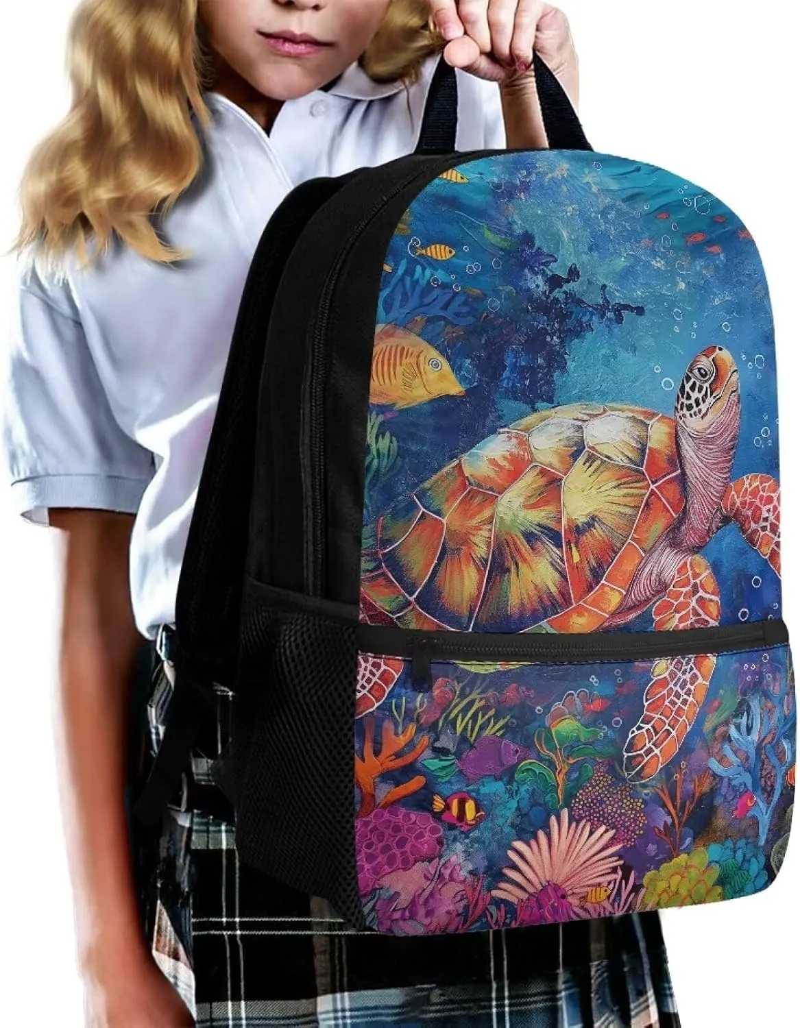 Turtle School Backpack for Boys 9-10 School Bag Elementary 5th Grade 17 Inch Bookbags Kids Large Schoolbag Student Camping Backpacks Lightweight Travel Duffel Bag Rucksack Back Pack