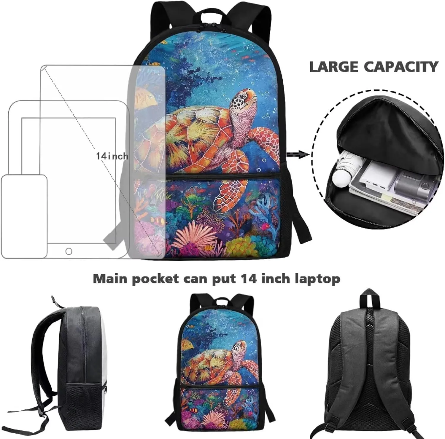 Turtle School Backpack for Boys 9-10 School Bag Elementary 5th Grade 17 Inch Bookbags Kids Large Schoolbag Student Camping Backpacks Lightweight Travel Duffel Bag Rucksack Back Pack