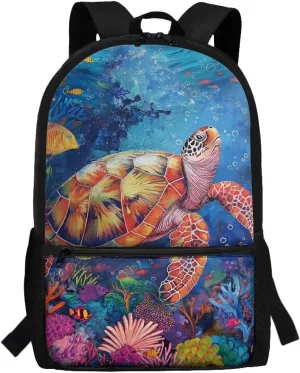 Turtle School Backpack for Boys 9-10 School Bag Elementary 5th Grade 17 Inch Bookbags Kids Large Schoolbag Student Camping Backpacks Lightweight Travel Duffel Bag Rucksack Back Pack