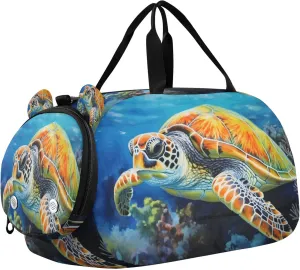 Turtle Youth Sports & Travel Duffle Bag with Shoe Compartment,Waterproof Gym Bag for Girls and Boys (Overnight Essentials Organizer)