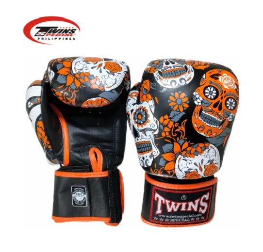 Twins Special Boxing Gloves Muerto Skull [Black/Orange]