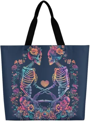 Two Skull Silhouettes Tote Bag Large Women Casual Shoulder Bag Reusable Grocery Bag Fasion Handbag for Office Shopping Travel