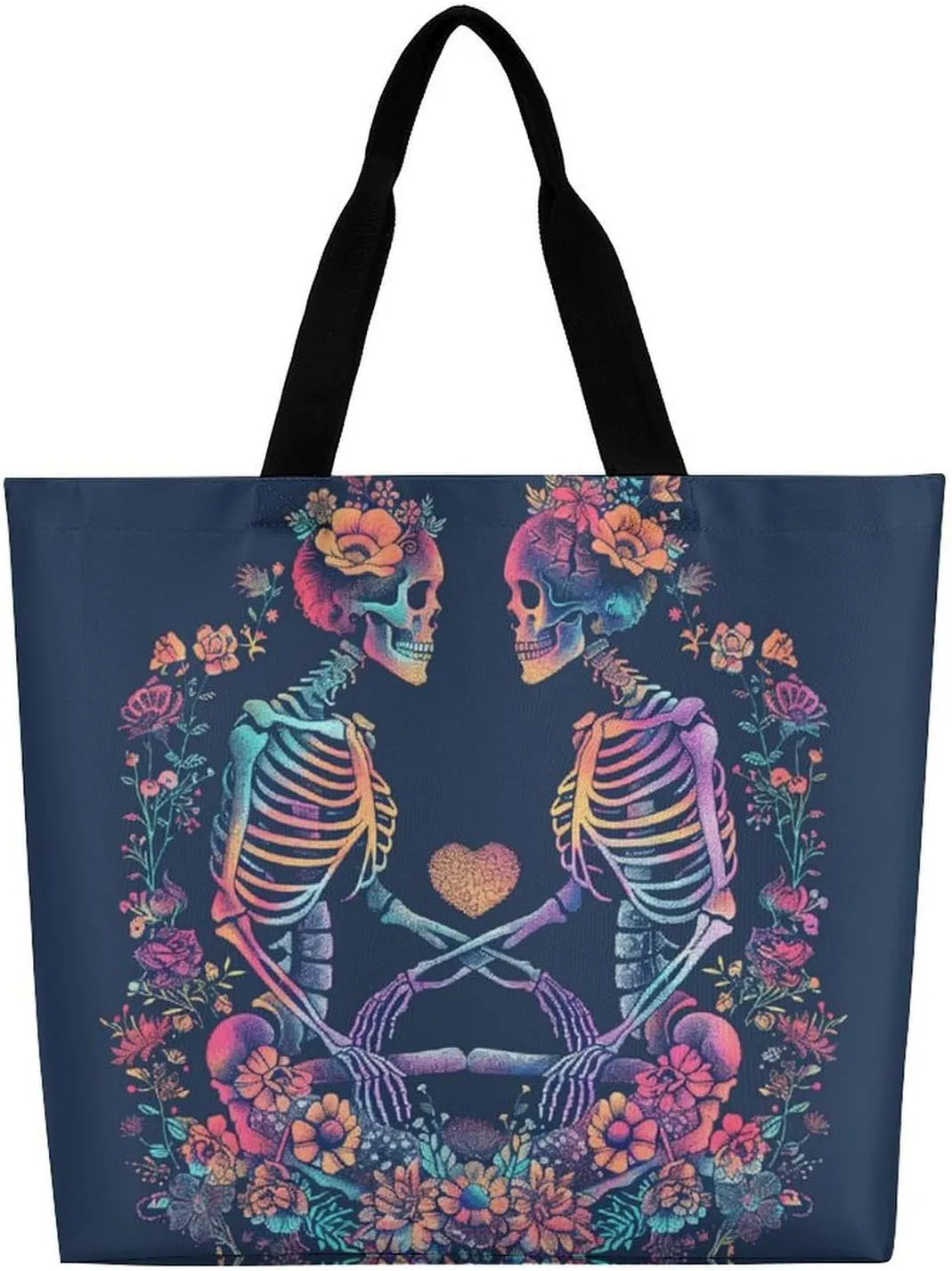 Two Skull Silhouettes Tote Bag Large Women Casual Shoulder Bag Reusable Grocery Bag Fasion Handbag for Office Shopping Travel