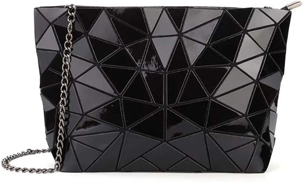 Ulalaza Geometric Lattice Luminous Purse Chain Crossbody Clutch Purses Tote Handbags Holographic for Women