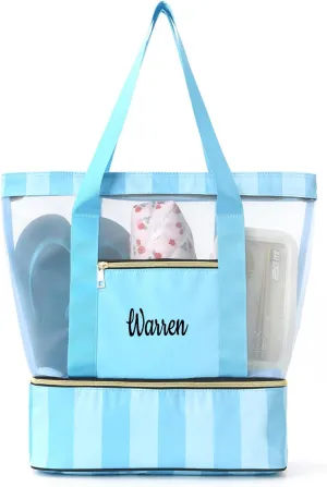 Ulico Personalzied Insulated Beach Bag,Custom Cooler Tote Bag Compartment,Detachable Picnic Pool Bag with Zipper for Women