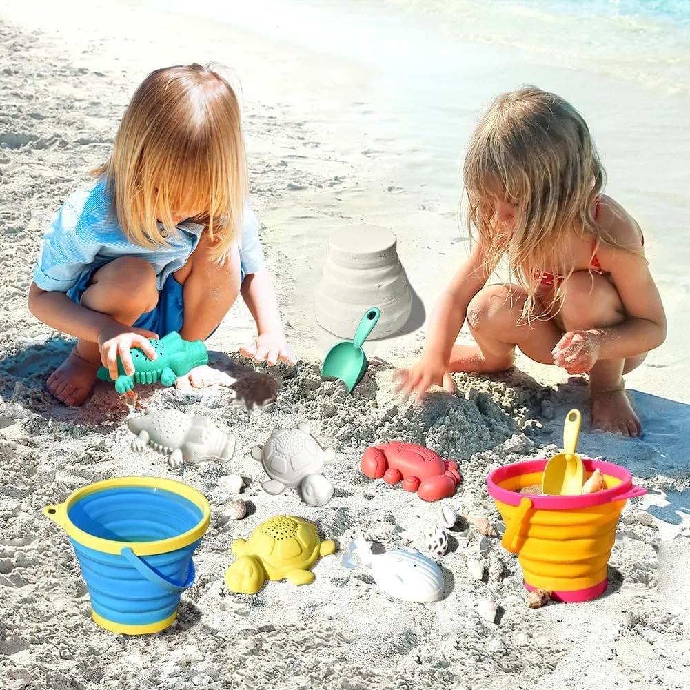 Ultimate Beach Fun! Collapsible Sand Toy Set for Kids - 2 Travel-Friendly Buckets, Shovels, Molds & Mesh Bags | Perfect Sandbox & Shore Adventure Kit for Boys & Girls Ages 3-10