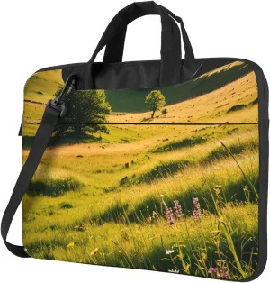 Ultra-thin Meadows Print Laptop Bag for Women Men,Shockproof Messenger Shoulder Laptop Bags with Zipper 13-15.6 Inch