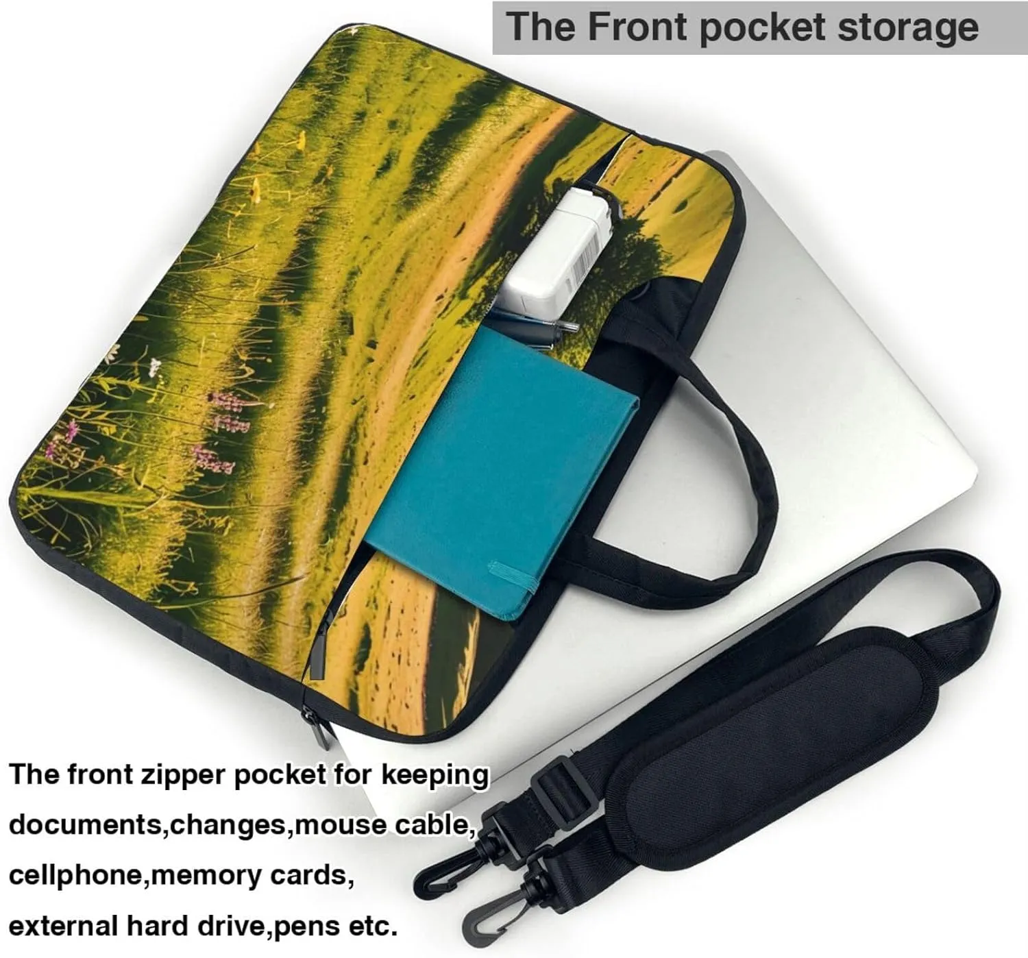 Ultra-thin Meadows Print Laptop Bag for Women Men,Shockproof Messenger Shoulder Laptop Bags with Zipper 13-15.6 Inch