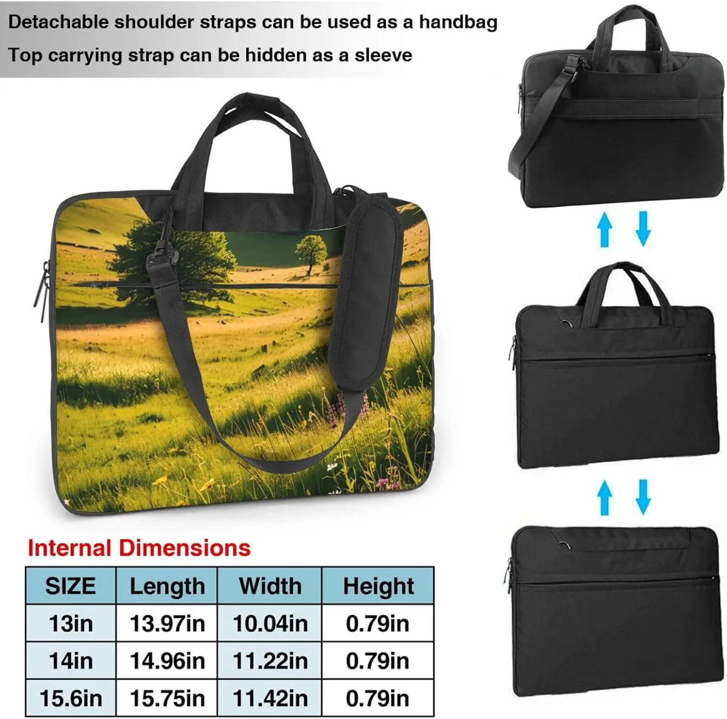 Ultra-thin Meadows Print Laptop Bag for Women Men,Shockproof Messenger Shoulder Laptop Bags with Zipper 13-15.6 Inch