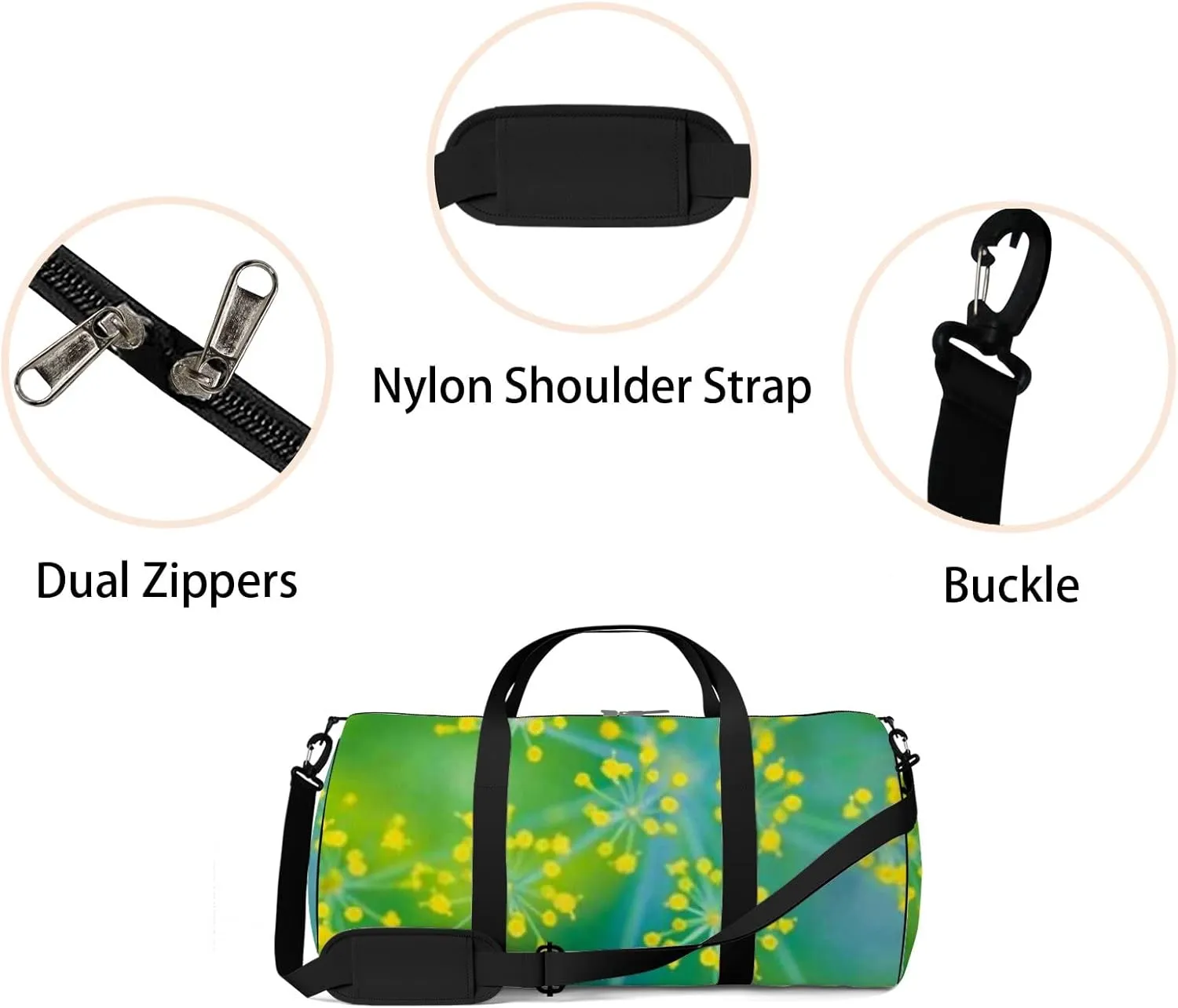 Umbrella Fennel Macro Background Flowering Dill Sports Bag Tote Bag Waterproof Gym Bag with Shoulder Strap Zipper 2 Side Pockets for Men and Women, Travel and Storage Shoulder Bag.