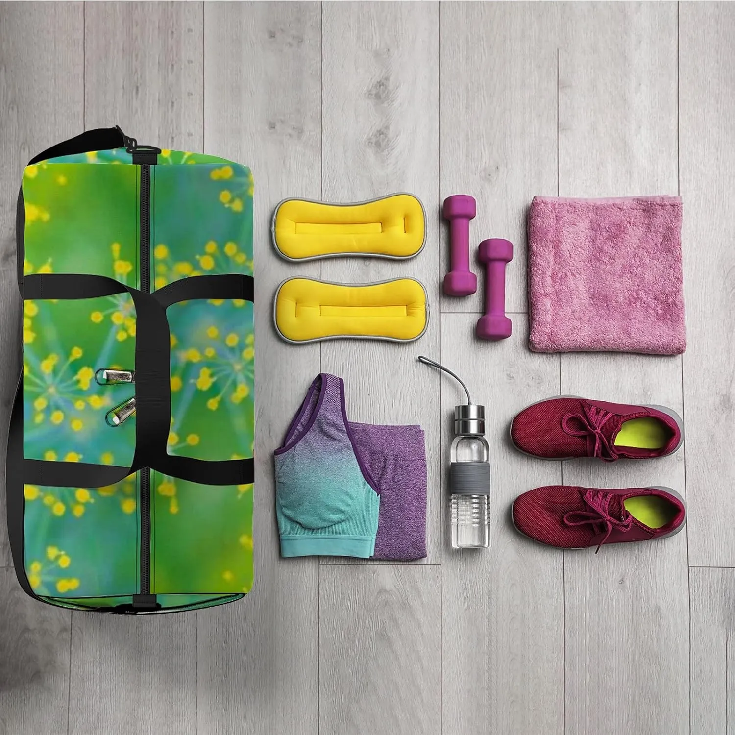 Umbrella Fennel Macro Background Flowering Dill Sports Bag Tote Bag Waterproof Gym Bag with Shoulder Strap Zipper 2 Side Pockets for Men and Women, Travel and Storage Shoulder Bag.