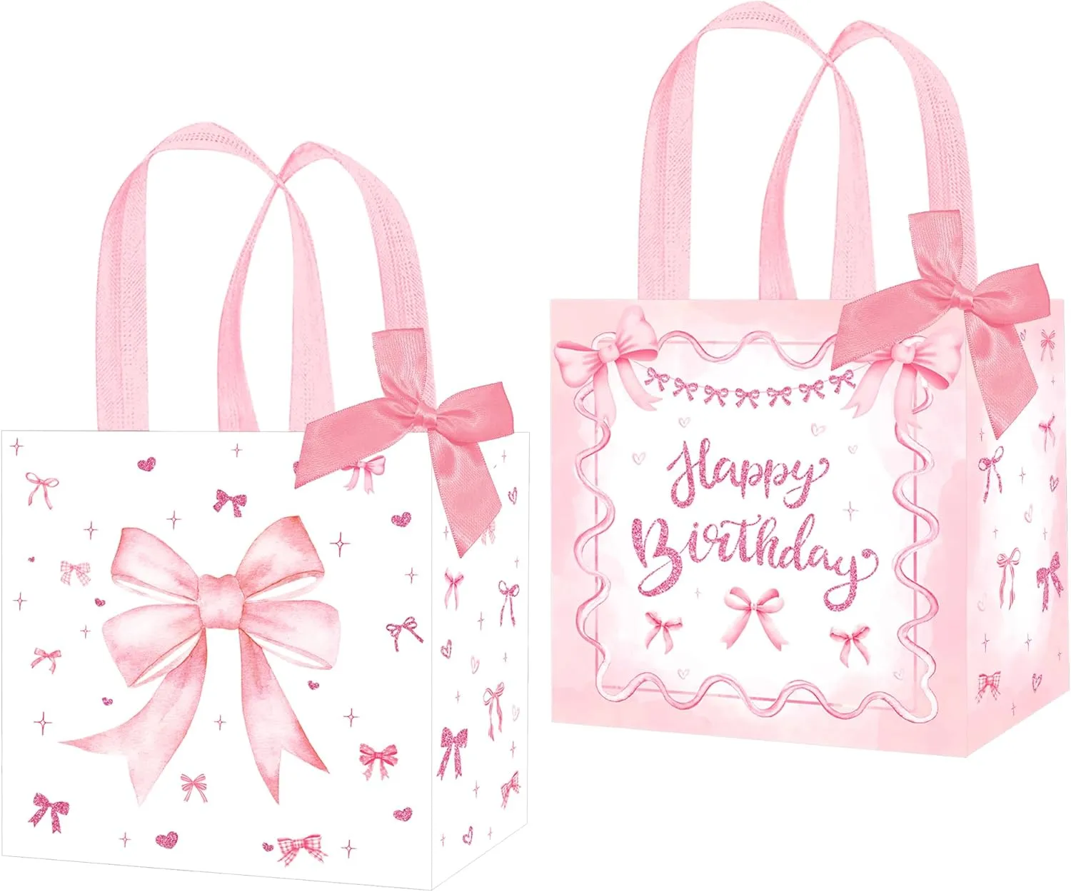 umoni Pink Bow Tote Bags Coquette Birthday Party Supplies Non Woven Bow Knot Theme Party Treat Coquette Birthday Goodie Bags with Handles for Girls Bachelorette Baby Shower Supplies
