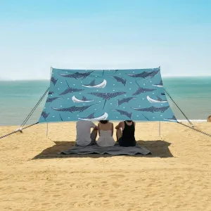 Underwater Manta Ray Beach Canopy Tent Anti-UV & Wind Resistant, Camping Sun Shelter Easy Setup Portable,Outdoor Shade Tents with Sandbags,Sand Shovels,Ground Pegs & Stability Poles