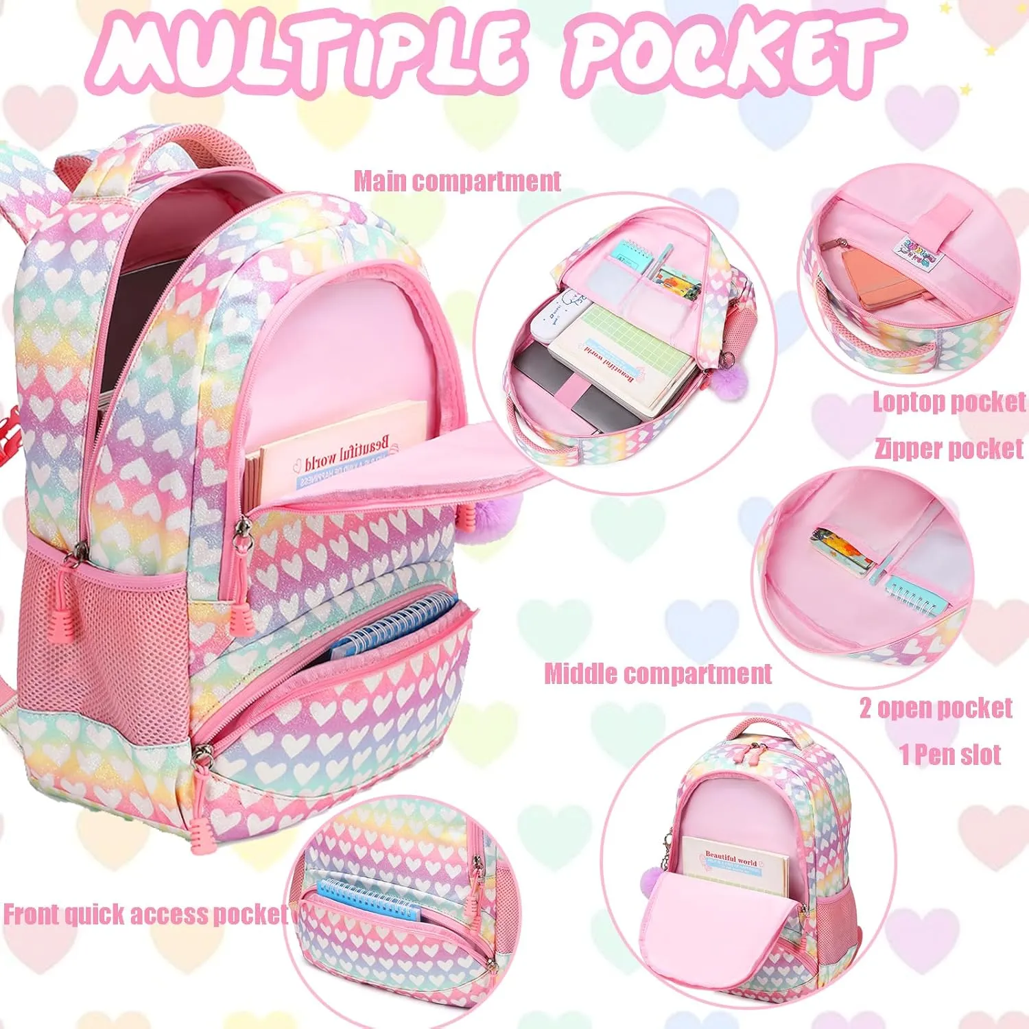 Unicorn Backpack for Girls School Backpack for Girls Unicorn Bookbag School Bag Set for Elementary Back to School