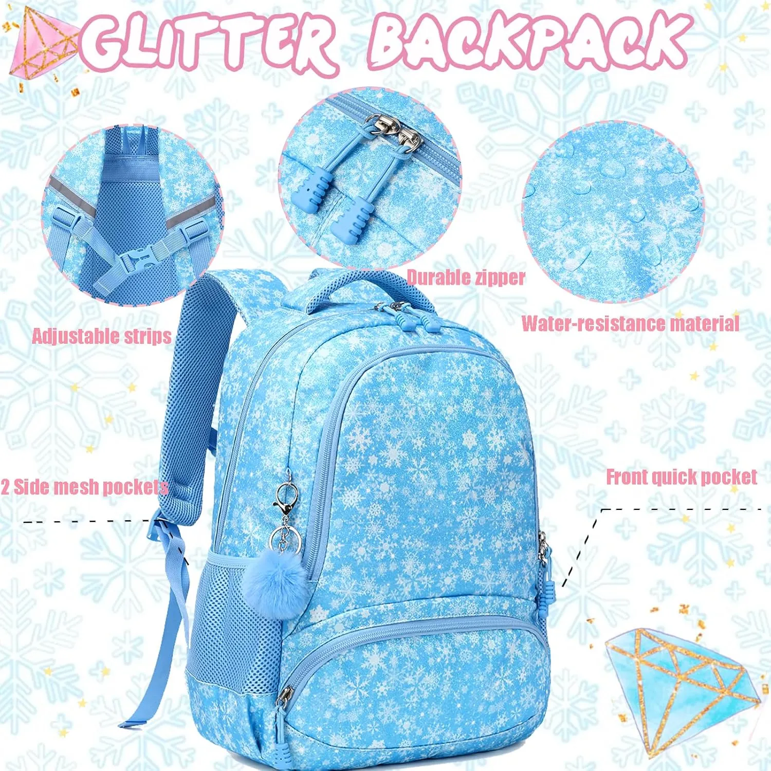 Unicorn Backpack for Girls School Backpack for Girls Unicorn Bookbag School Bag Set for Elementary Back to School