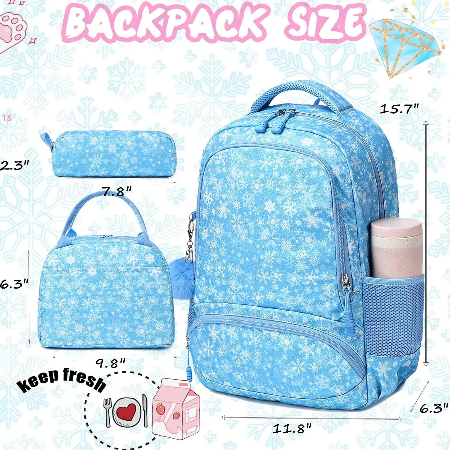 Unicorn Backpack for Girls School Backpack for Girls Unicorn Bookbag School Bag Set for Elementary Back to School