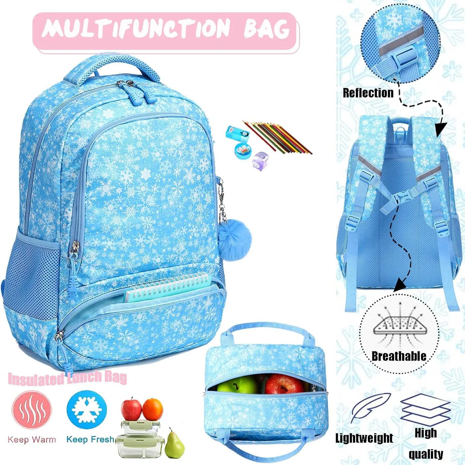 Unicorn Backpack for Girls School Backpack for Girls Unicorn Bookbag School Bag Set for Elementary Back to School