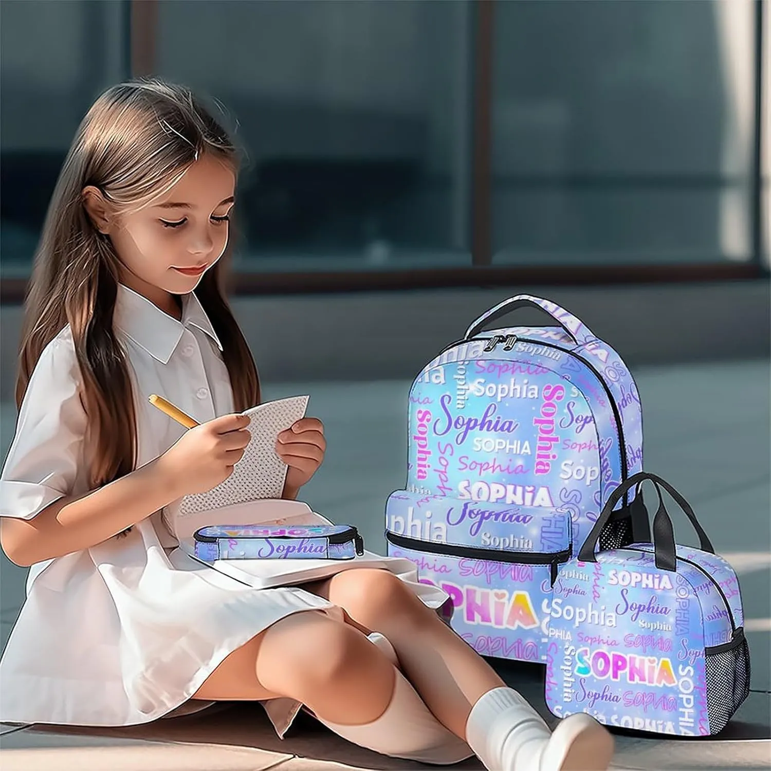 UNIKITTY Backpack for Girls - Personalized Backpack with Lunchbox - Custom Bookbag Set with Name for Teen - 17 Inch Toddler School Bag for Kindergarten Elementary