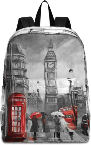 Unisex Stylish London Street View Big Ben Large Laptop Backpack Durable Travel Computer Bag Portable Shoulders Bag for Books Work Daily