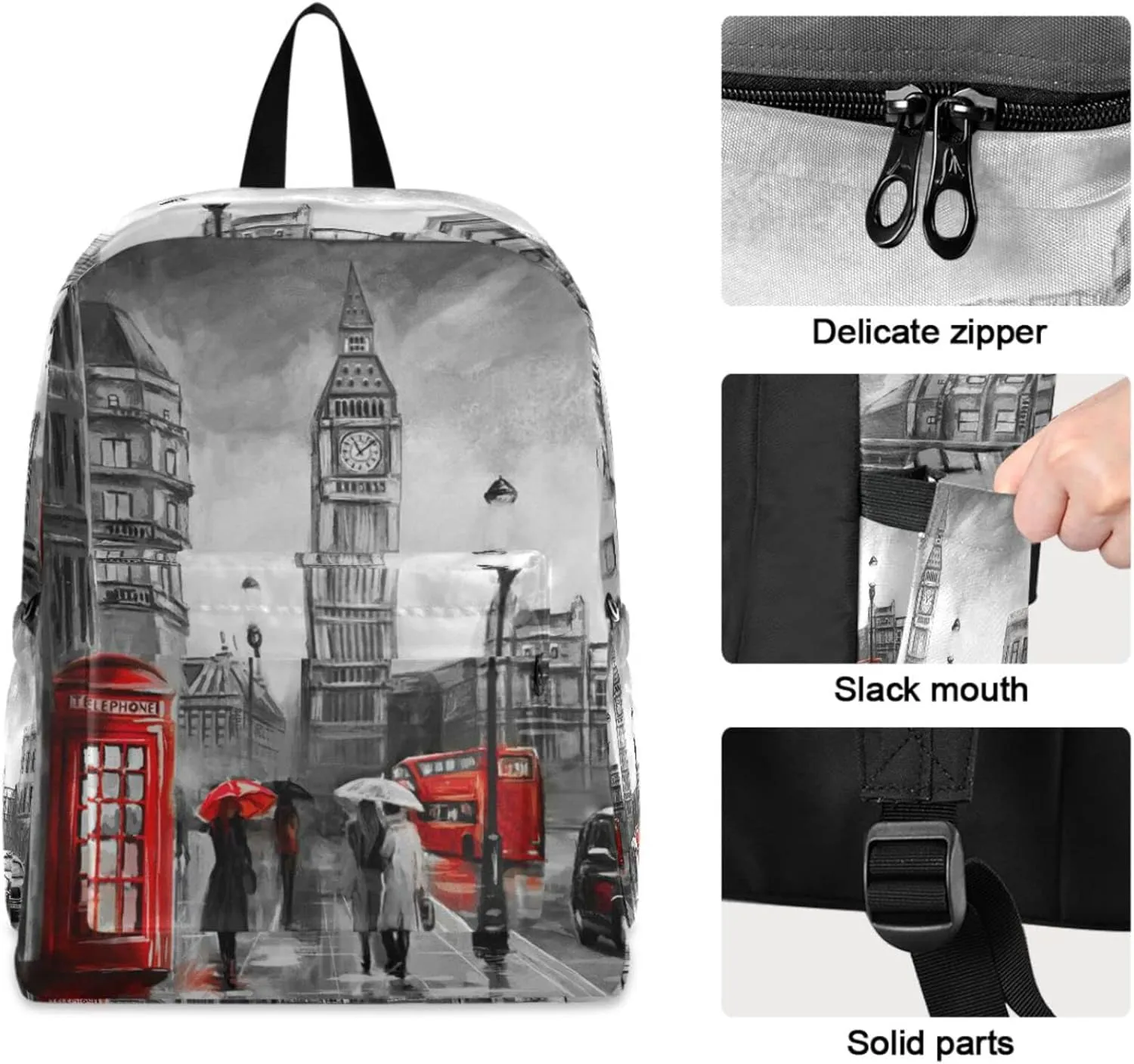 Unisex Stylish London Street View Big Ben Large Laptop Backpack Durable Travel Computer Bag Portable Shoulders Bag for Books Work Daily