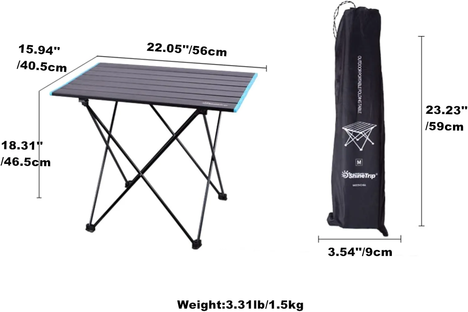 UNISTRENGH Foldable Camping Table Portable Camping Side Tables Ultralight Waterproof Aluminum Alloy Table Top with Carrying Bag for Picnic Camp Beach Outdoor BBQ Cooking (Black-Medium)