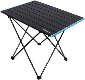 UNISTRENGH Foldable Camping Table Portable Camping Side Tables Ultralight Waterproof Aluminum Alloy Table Top with Carrying Bag for Picnic Camp Beach Outdoor BBQ Cooking (Black-Medium)