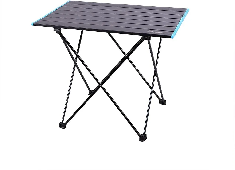 UNISTRENGH Foldable Camping Table Portable Camping Side Tables Ultralight Waterproof Aluminum Alloy Table Top with Carrying Bag for Picnic Camp Beach Outdoor BBQ Cooking (Black-Medium)