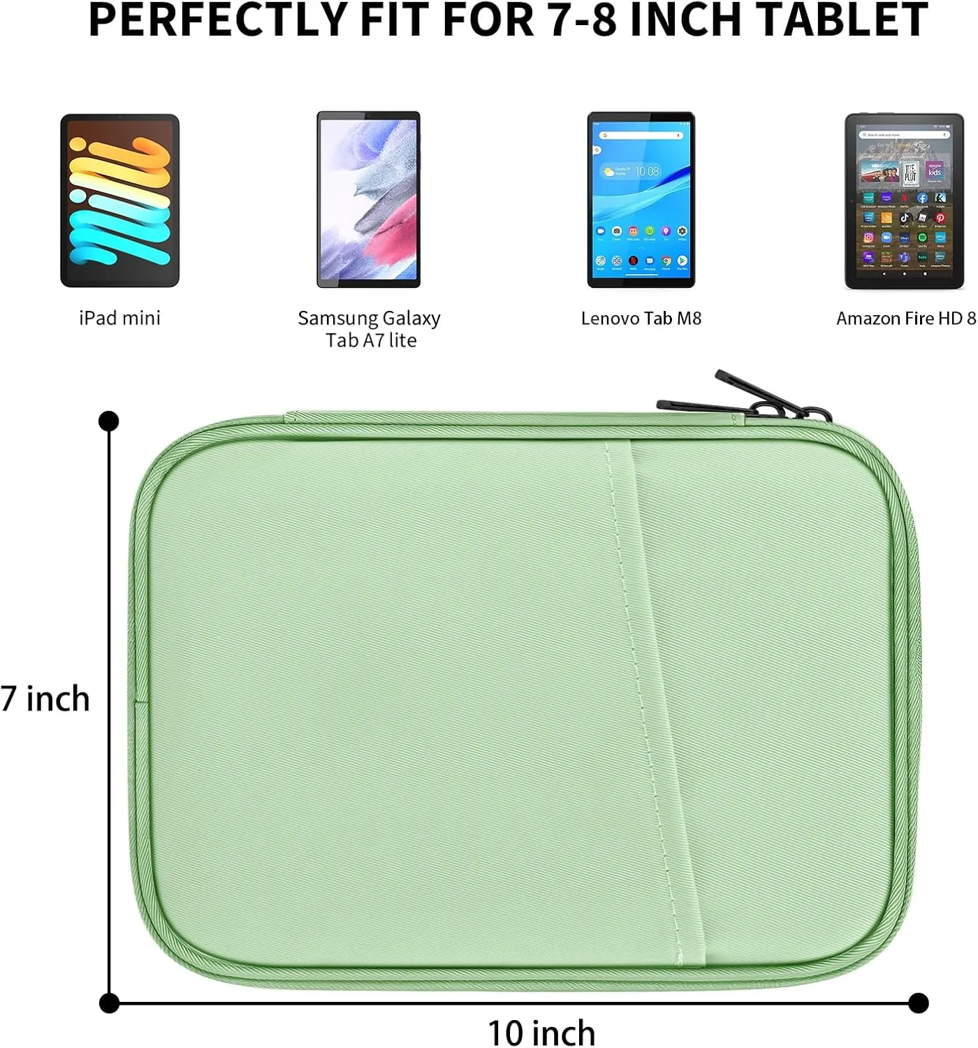 Universal Sleeve Bag for 7-8 inch Tablet Fire HD 8/Fire HD 8 Plus Compatible iPad Mini (6th Gen) 8.3" 2021, iPad Mini 5/4/3/2/1, Tab A8, 7"-8" inch Android Tablet Sleeve Case -Green