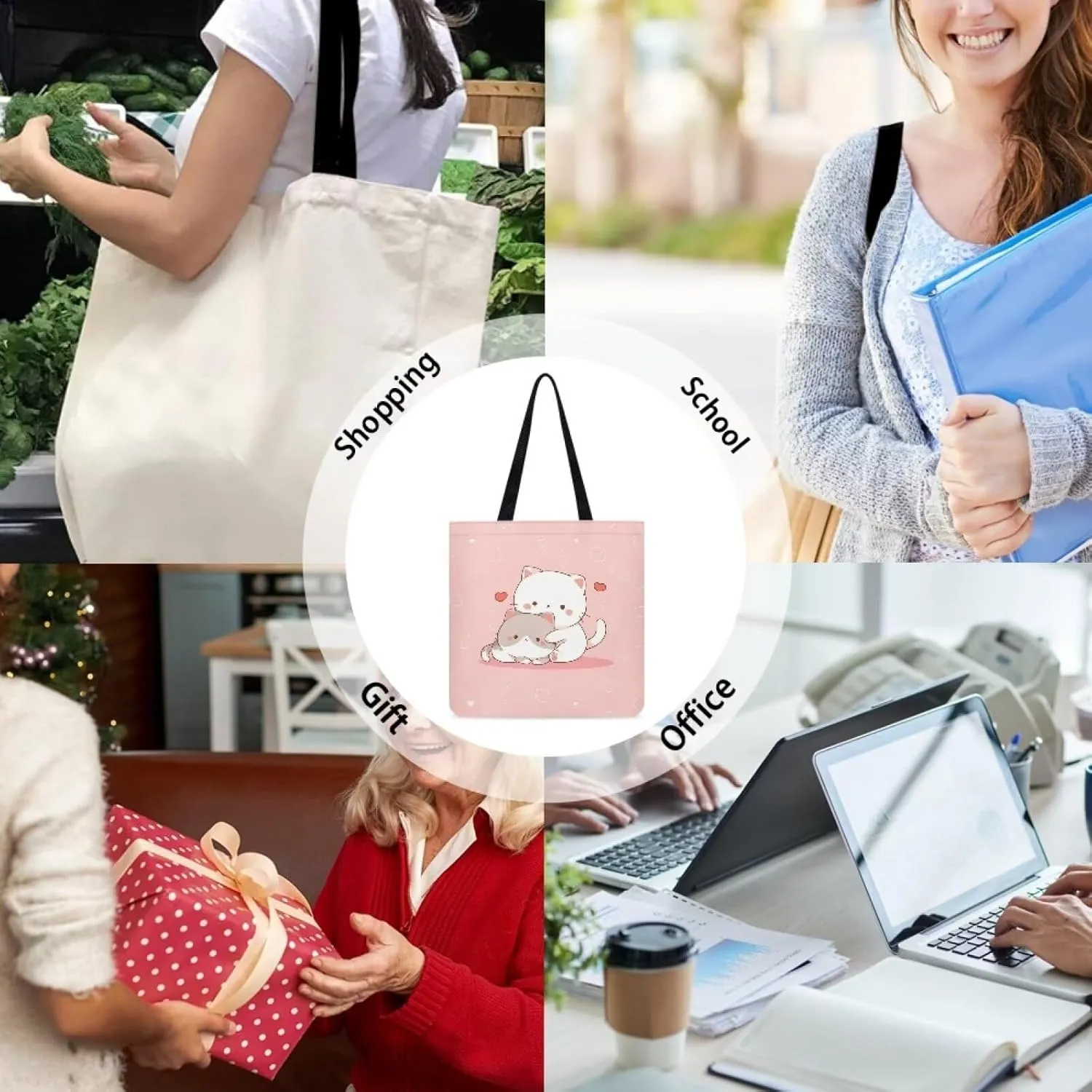 Upetstory Canvas Tote Bag Reusable Grocery Shopping Cloth Bags
