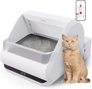 (Upgraded) Popur X5 Self Cleaning Cat Litter Box - Unique Open Top Split System - Automatic Litter Scooping Robot, Odor-Seal, 24 Inch Tray, 30-Day Capacity, 33 lbs. Load, 99% Leakproof (Plastic Bin)