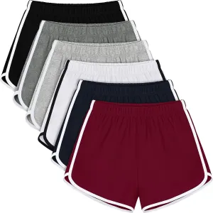 URATOT 6 Packs Women's Dance Shorts Cotton Sports Short Yoga Shorts Breathable Dolphin Summer Athletic Shorts for Women