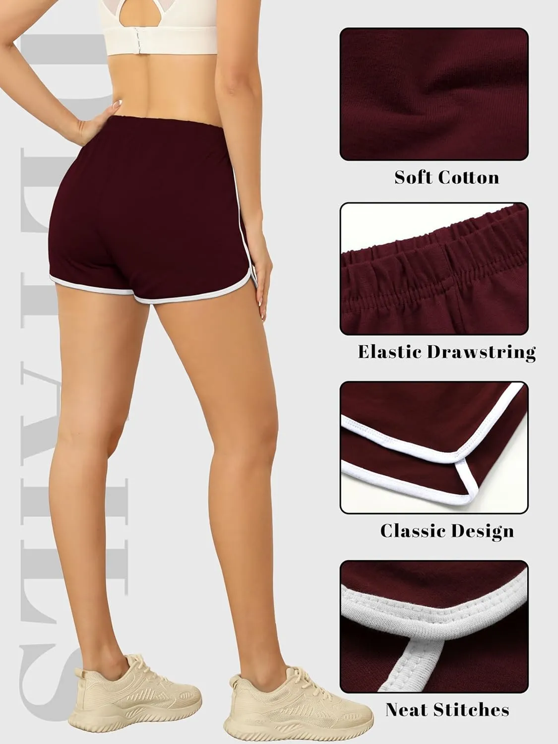 URATOT 6 Packs Women's Dance Shorts Cotton Sports Short Yoga Shorts Breathable Dolphin Summer Athletic Shorts for Women