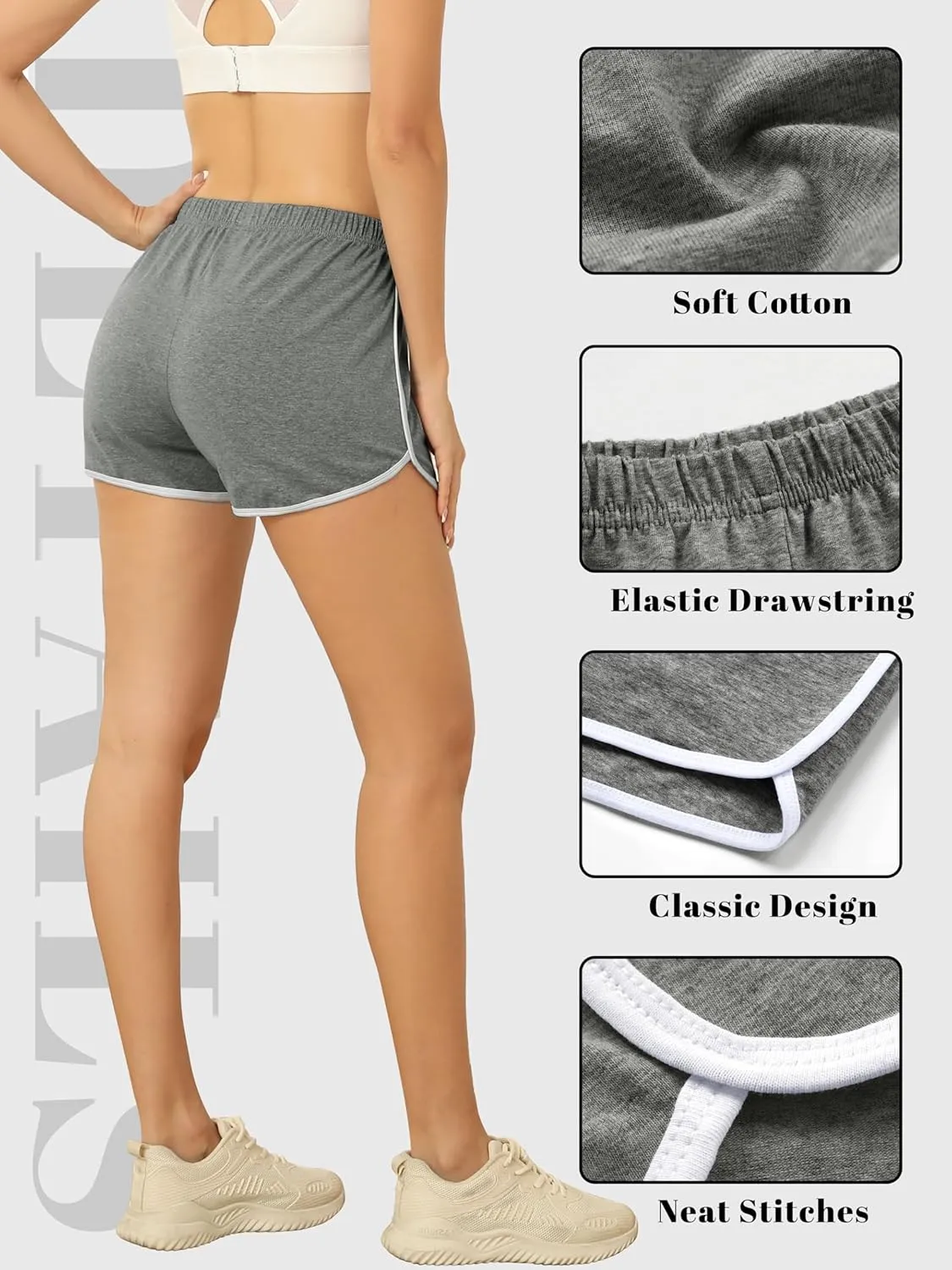 URATOT 6 Packs Women's Dance Shorts Cotton Sports Short Yoga Shorts Breathable Dolphin Summer Athletic Shorts for Women