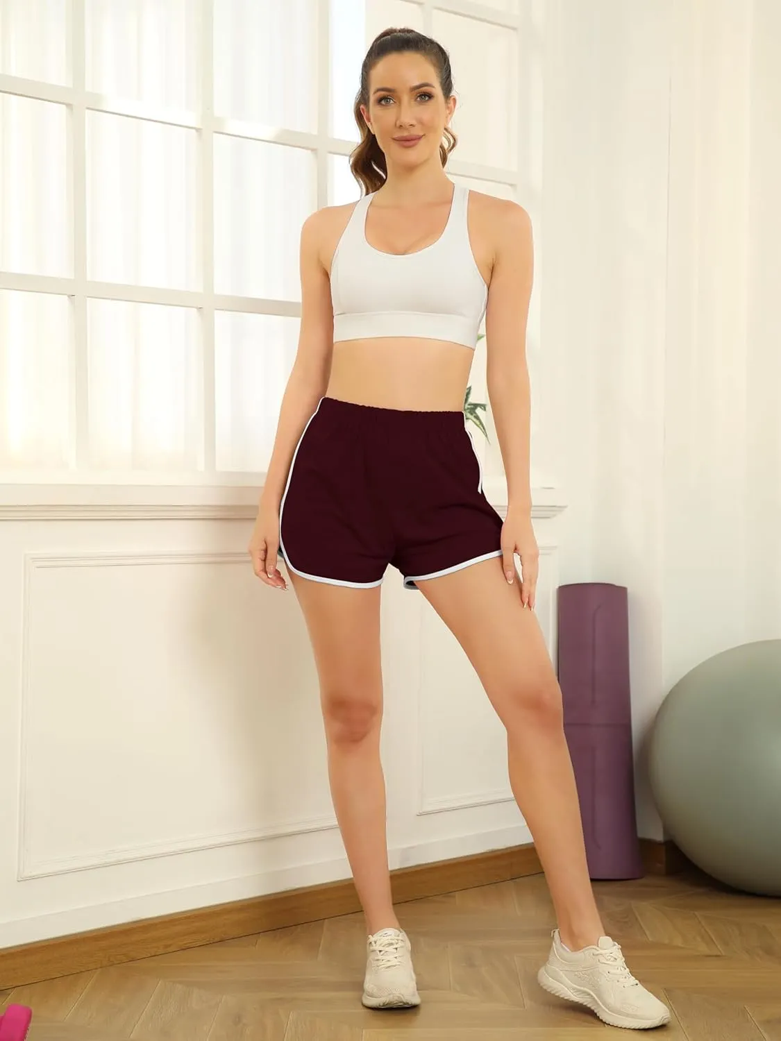 URATOT 6 Packs Women's Dance Shorts Cotton Sports Short Yoga Shorts Breathable Dolphin Summer Athletic Shorts for Women
