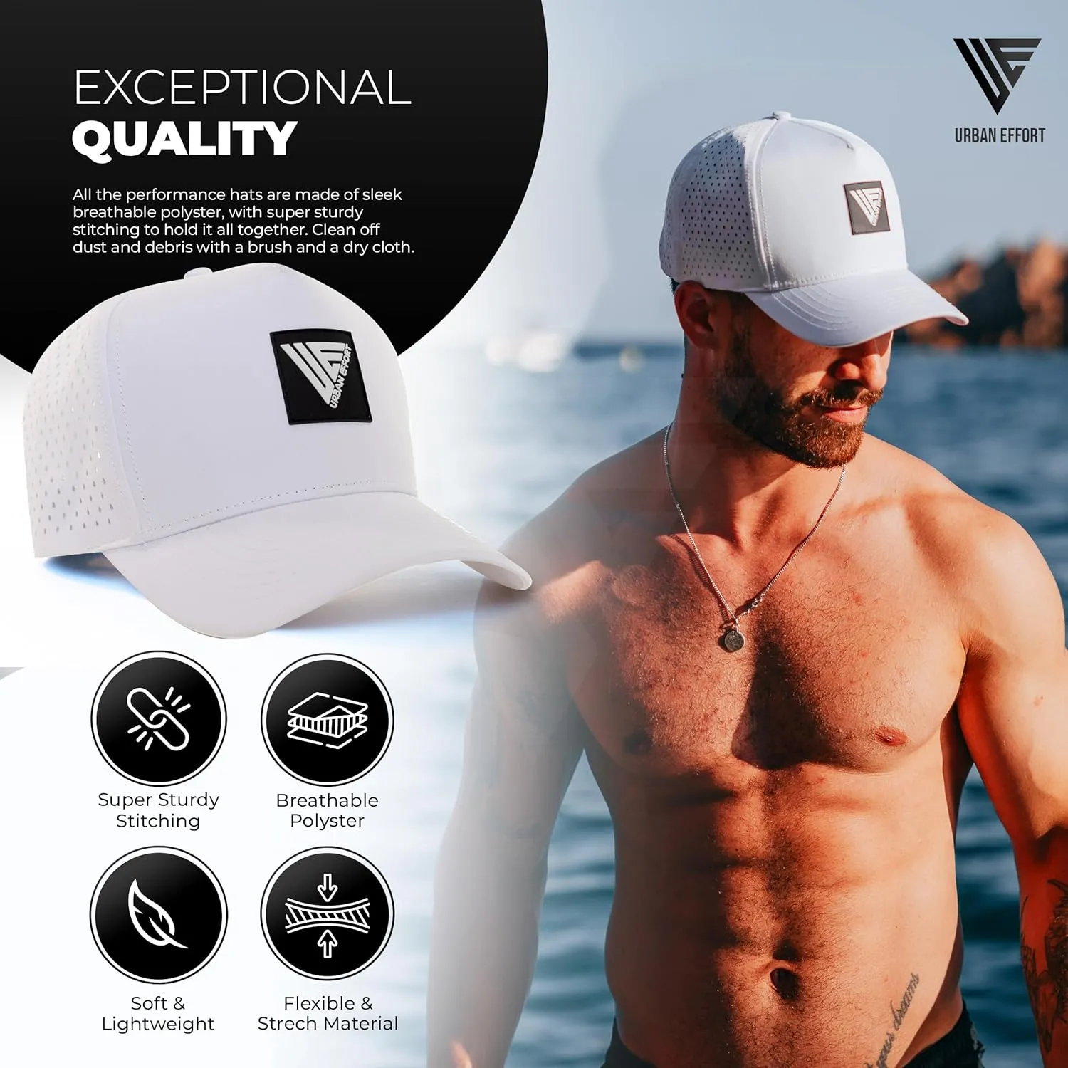 Urban Effort Hydro Performance Hat-Water-Resistant Baseball Cap-Men and Women-Great Snapback for Golf, Adventure,Lake,Workout