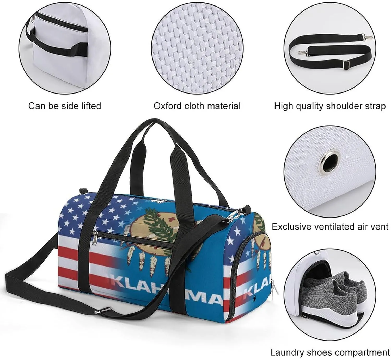 US And Oklahoma State Flag Gym Bag-Workout Organizer with Water Resistant Compartments for Gym Lovers